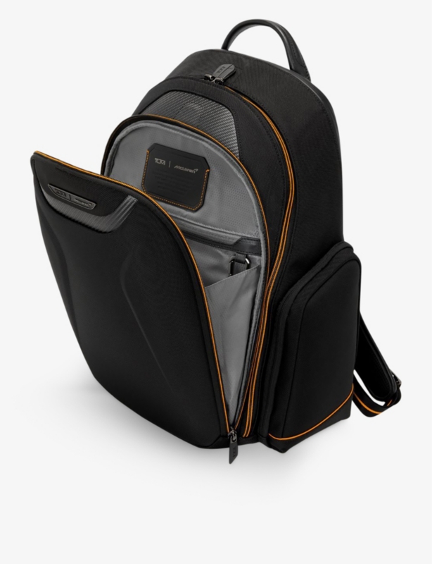 Paddock contrast-stitching pocket zip-up woven backpack