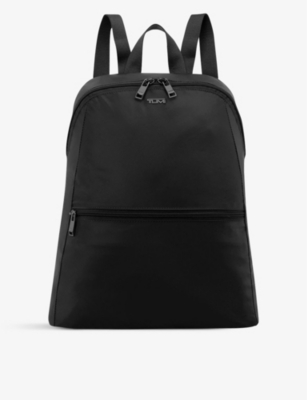 Shop Tumi Women's Black/gunmetal Just In Case Double-zip Branded Nylon Backpack