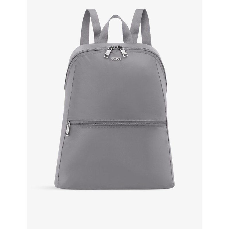 Shop Tumi Just In Case Double-zip Branded Nylon Backpack In Fog