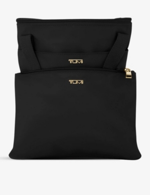 TUMI WOMENS BLACK/GOLD JUST IN CASE DOUBLE-ZIP BRANDED NYLON TOTE