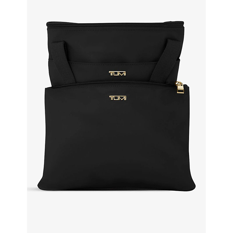 Shop Tumi Womens Black/gold Just In Case Double-zip Branded Nylon Tote