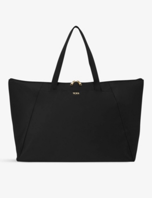 Tumi Just In Case Double-zip Branded Nylon Tote In Black/gold