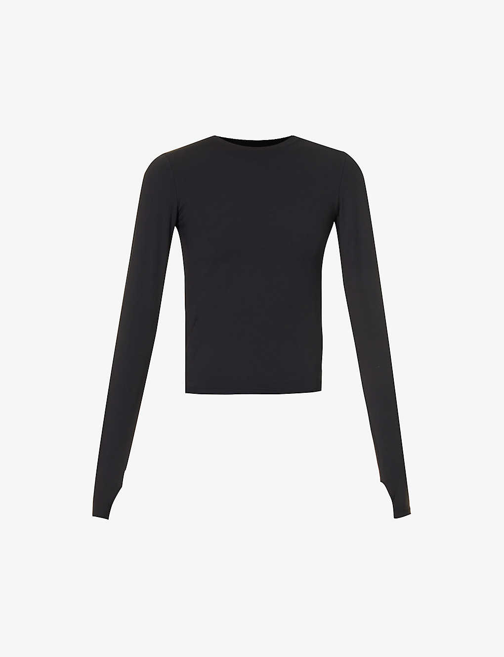 Adanola Womens Black Fitted Long-sleeved Stretch-woven T-shirt