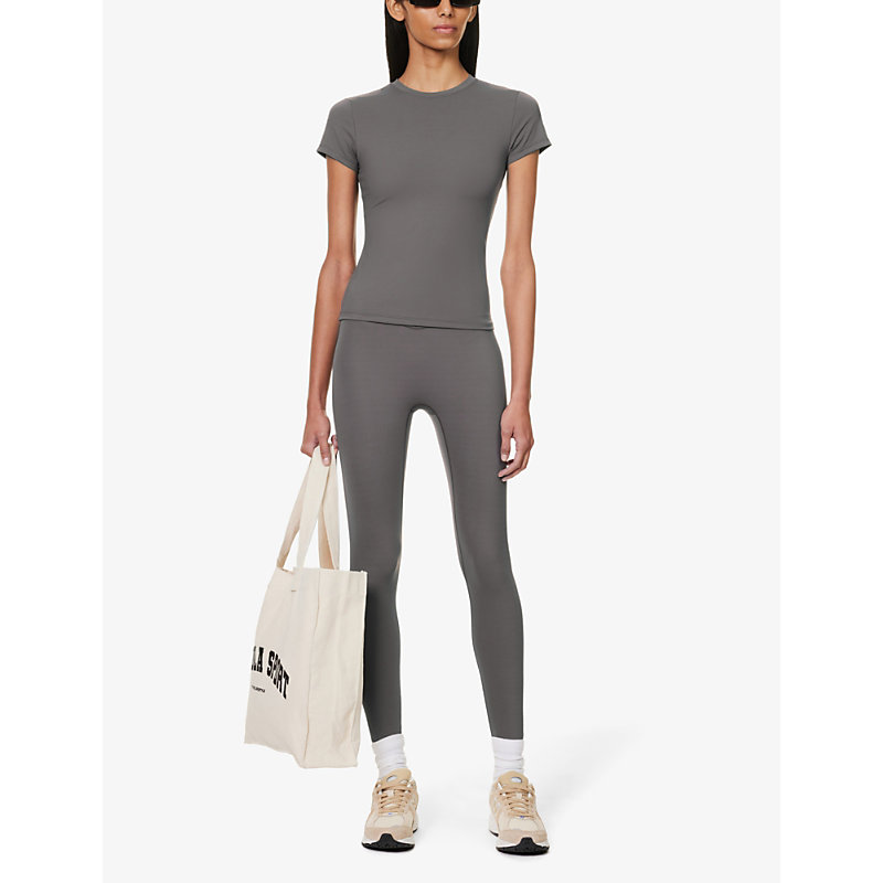 Shop Adanola Women's Dark Grey Ultimate Wrap-over High-rise Stretch-jersey Leggings