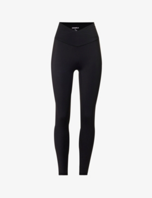 Womens Black Ultimate Wrap-over High-rise Stretch-woven Leggings