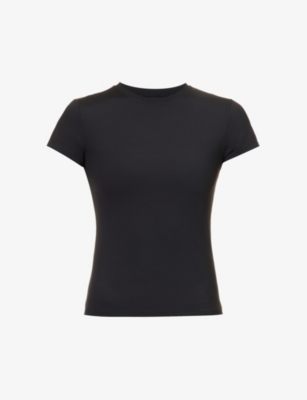 Adanola Womens Black Fitted Stretch-cotton T-shirt
