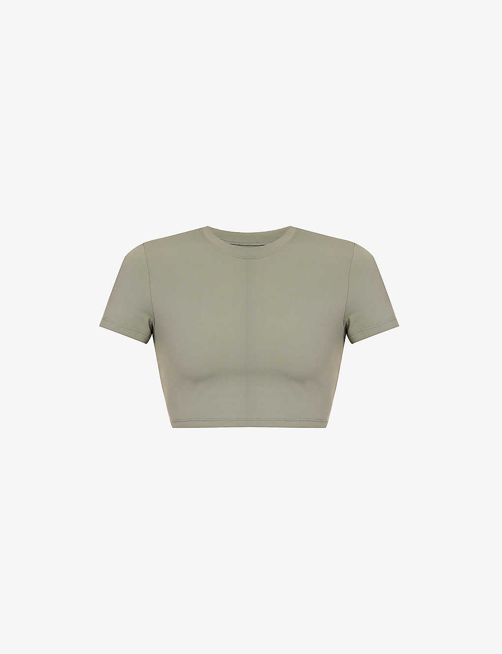 Adanola Womens Olive Green Fitted Cropped Stretch-woven T-shirt