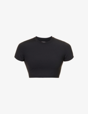 ADANOLA: Fitted cropped stretch-woven T-shirt