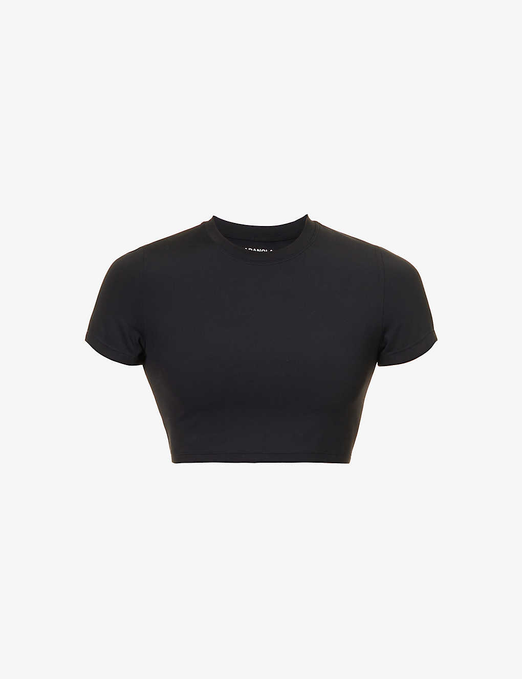Adanola Womens Black Fitted Cropped Stretch-woven T-shirt
