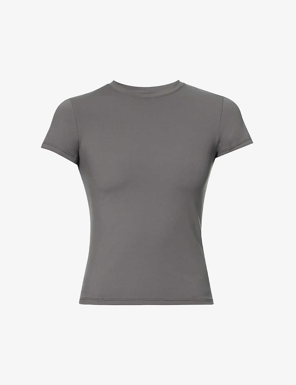 Adanola Womens Dark Grey Fitted Logo-print Stretch-woven T-shirt