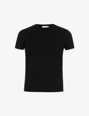 Adanola Womens Black Fitted Logo-print Stretch-woven T-shirt