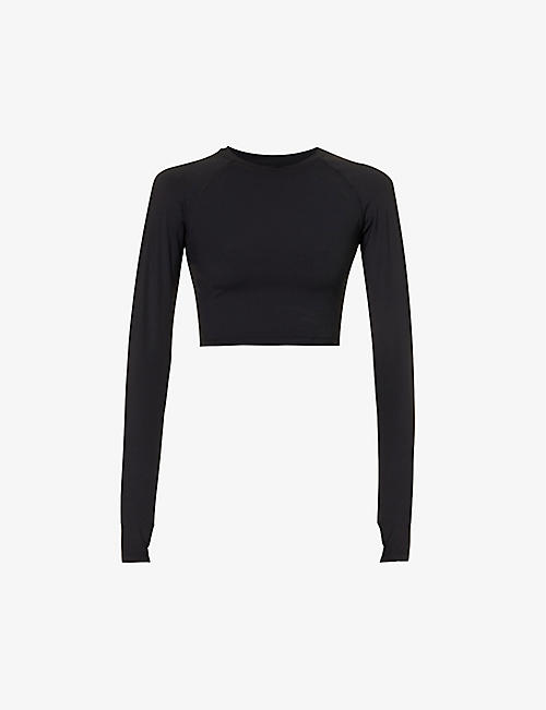 ADANOLA: Fitted long-sleeved cropped stretch-woven T-shirt