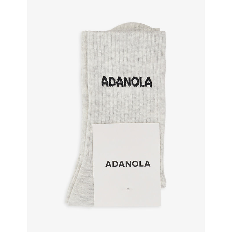 Adanola Womens Light Grey Melange Logo-intarsia Ribbed Stretch-bamboo Blend Socks