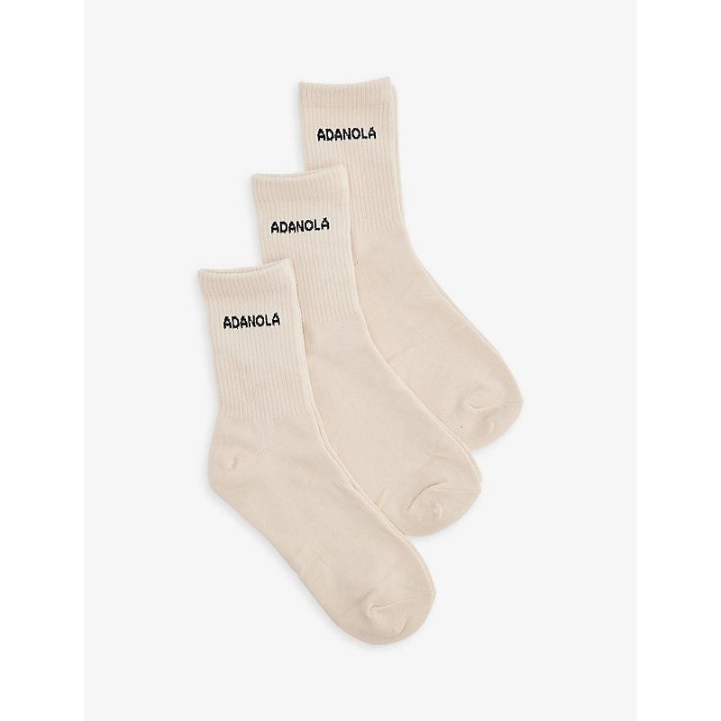 Adanola Womens Cream Logo-intarsia Ribbed Pack Of Three Stretch-bamboo Blend Socks