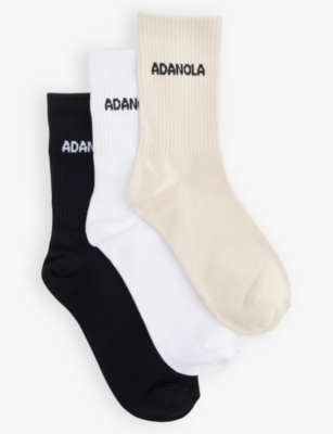 ADANOLA: Branded pack of three bamboo-blend knitted socks