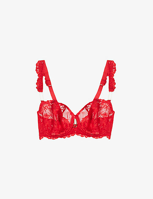 AUBADE: Floral-embroidered adjustable-strap lace balconette bra