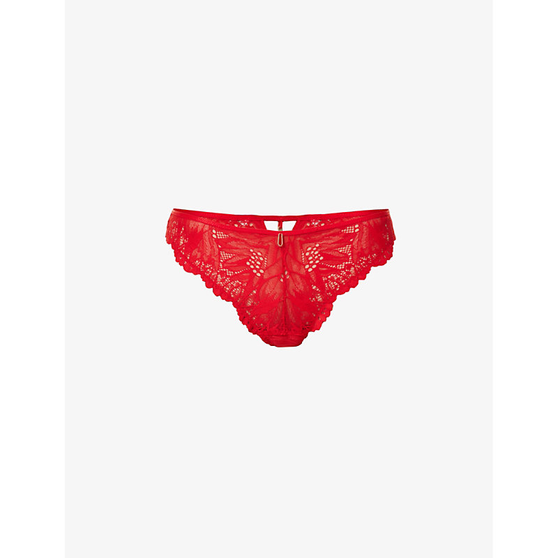 Aubade Womens Rouge Floral Floral-patterned Mid-rise Stretch-lace Briefs