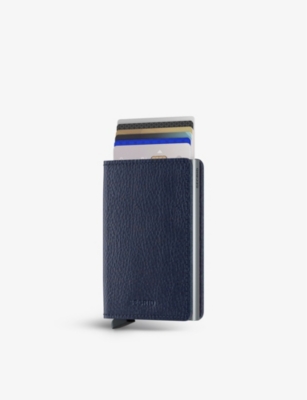 Shop Secrid Svg-navy-silver Slimwallet Vegetable-tanned Leather And Aluminium Card Holder