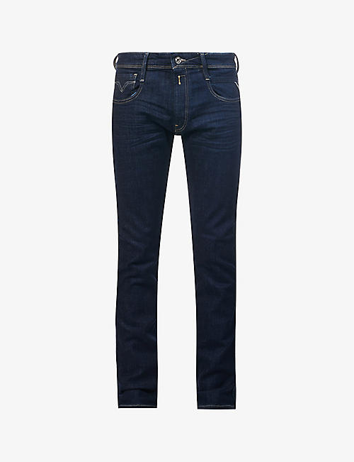 REPLAY: Anbass tapered-leg mid-rise stretch cotton jeans