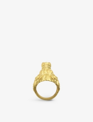 Shop La Maison Couture Miphologia Lion 18ct Yellow-gold Plated Brass And Pearl Cocktail Ring