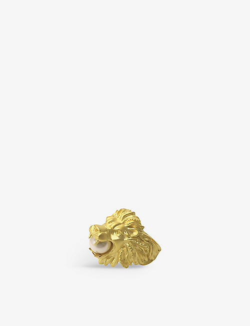 LA MAISON COUTURE: Miphologia Lion 18ct yellow-gold plated brass and pearl cocktail ring