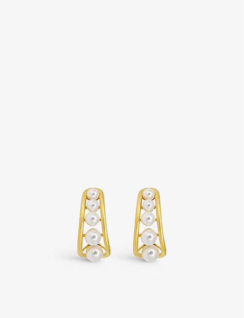 LA MAISON COUTURE: Miphologia 18ct yellow-gold plated brass and pearl earrings