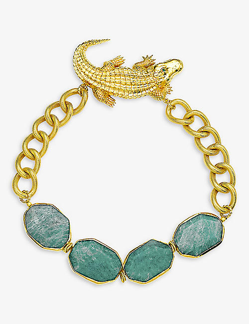 LA MAISON COUTURE: Samantha Siu Eye-Shine 18ct yellow-gold plated sterling-silver, emerald and amazonite necklace