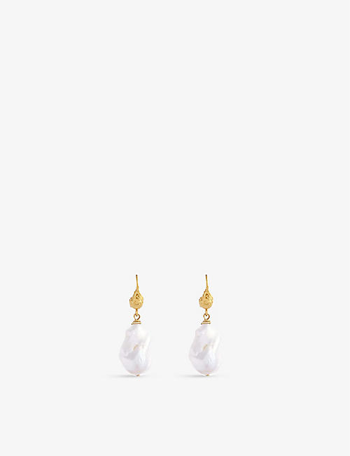 LA MAISON COUTURE: Deborah Blyth Ula pearl and 18ct gold-plated silver drop earrings