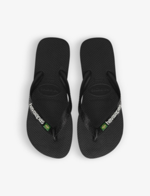 HAVAIANAS WOMENS BLACK/BLACK BRASIL LOGO-PRINT RUBBER FLIP-FLOPS 