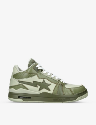 A Bathing Ape Clutch Sta Leather Sneakers In Khaki/olive