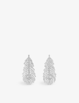 BOUCHERON: Plume de Paon 18ct white-gold, 2.01ct round and 0.34ct rose-cut diamond pendant earrings