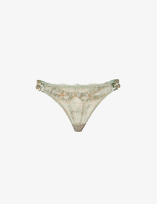 BORDELLE: Cymatic lace-embroidered stretch-woven thong