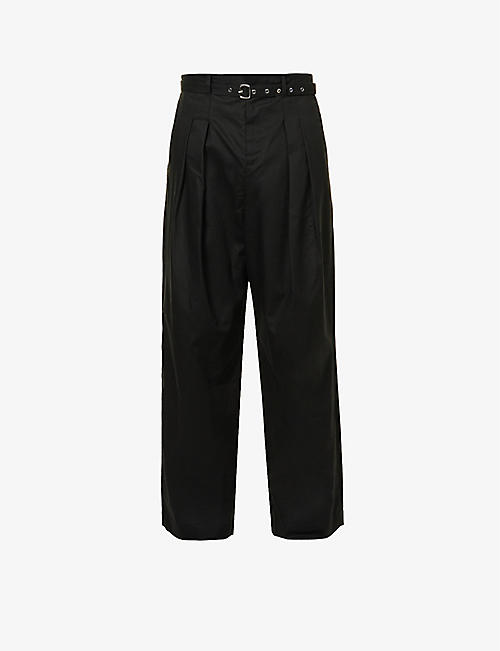 JW ANDERSON: Front-pleat wide-leg high-rise cotton-poplin trousers