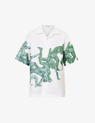 JW ANDERSON: Graphic-print short-sleeved boxy-fit cotton-poplin shirt