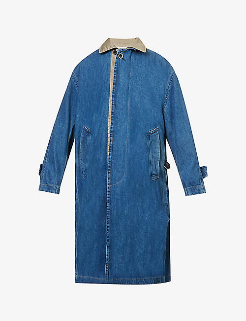 SACAI: Contrast-collar relaxed-fit denim trench coat