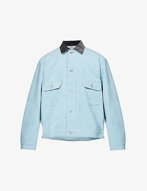 SACAI: Contrast-collar panelled boxy-fit faux-suede jacket