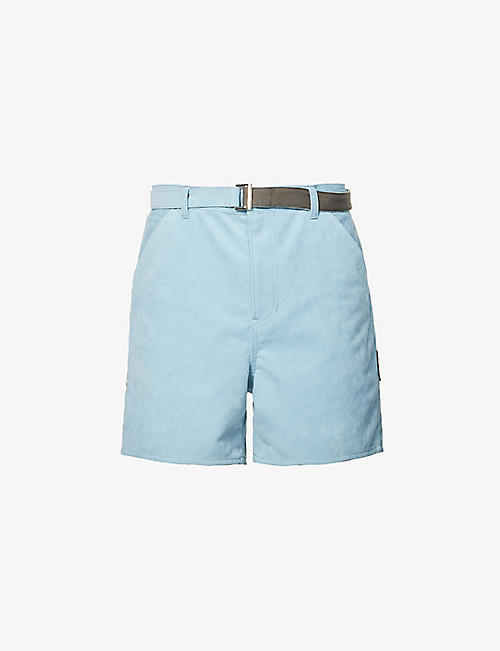 SACAI: Contrast-trim buckle-belt faux-suede shorts