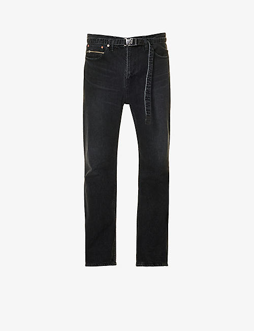 SACAI: Detachable-belt brand-patch straight-leg jeans