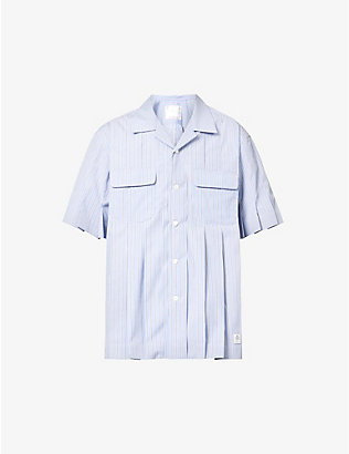 SACAI: Sacai x Thomas Mason striped pleated relaxed-fit cotton-poplin shirt