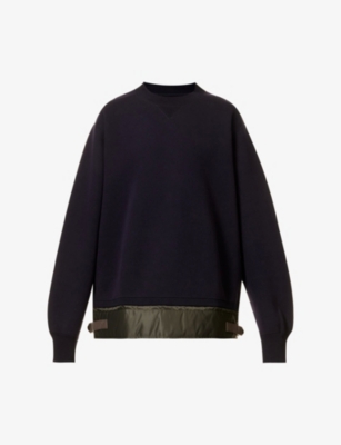 SACAI: Contrast-hem crewneck cotton-blend sweatshirt