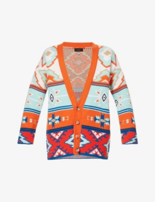 Alanui Jacquard Geometric V-neck Cardigan In Tourmaline