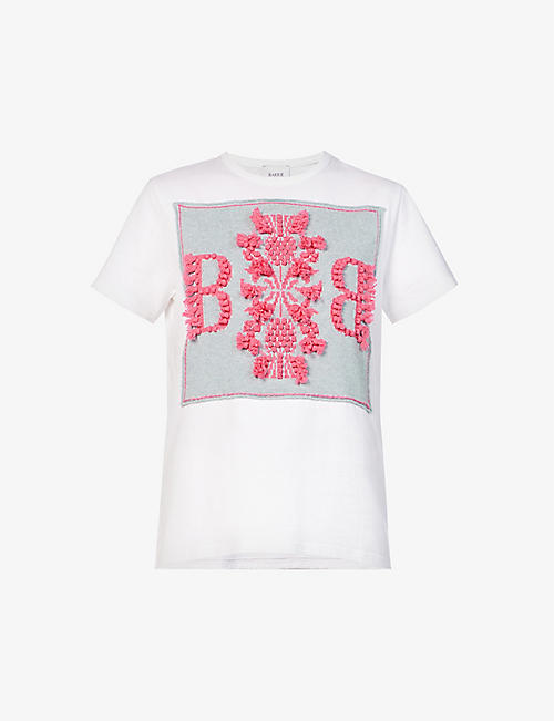 BARRIE: Logo-embellished scoop-neck cotton and cashmere-blend T-shirt
