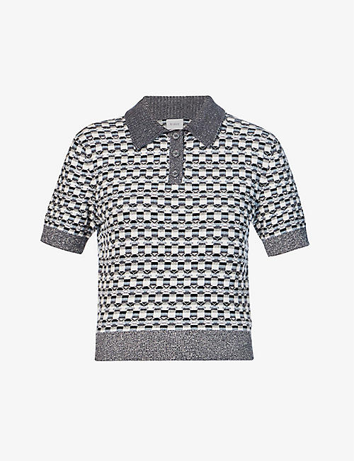 BARRIE: Check-pattern cashmere and wool-blend polo shirt