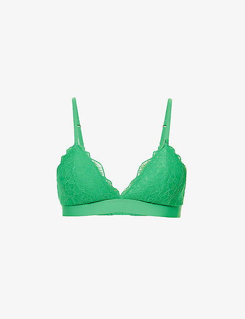 LOVE STORIES: Darling triangle recycled polyamide-blend lace bralette