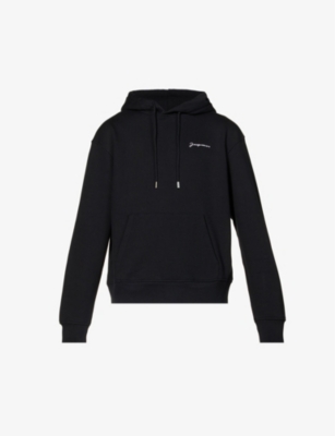 Shop Jacquemus Men's Black Logo-print Organic Cotton-jersey Hoody