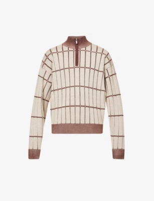 JACQUEMUS JACQUEMUS MENS MULTI BEIGE LE PULL MALHA HIGH-NECK WOVEN-BLEND KNIT JUMPER,64568691