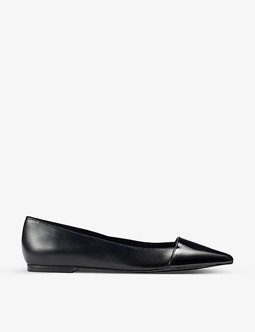 LK BENNETT: Murphy pointed-toe leather and faux-leather flats