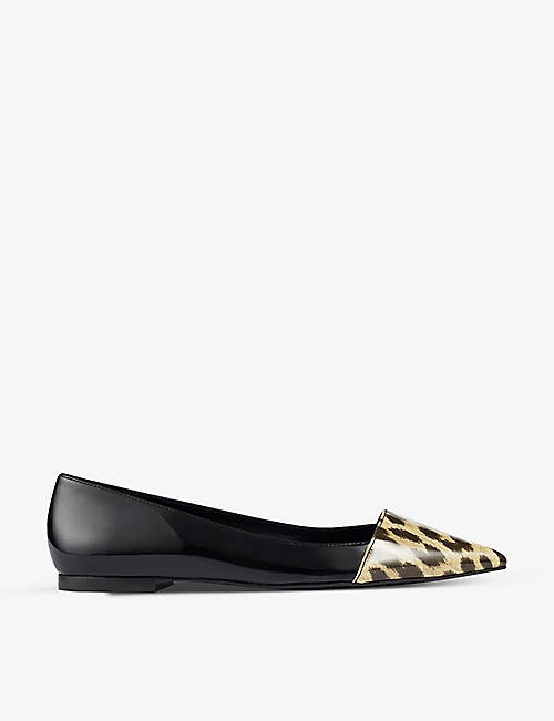 LK BENNETT: Murphy leopard-print pointed-toe leather and faux-leather flats
