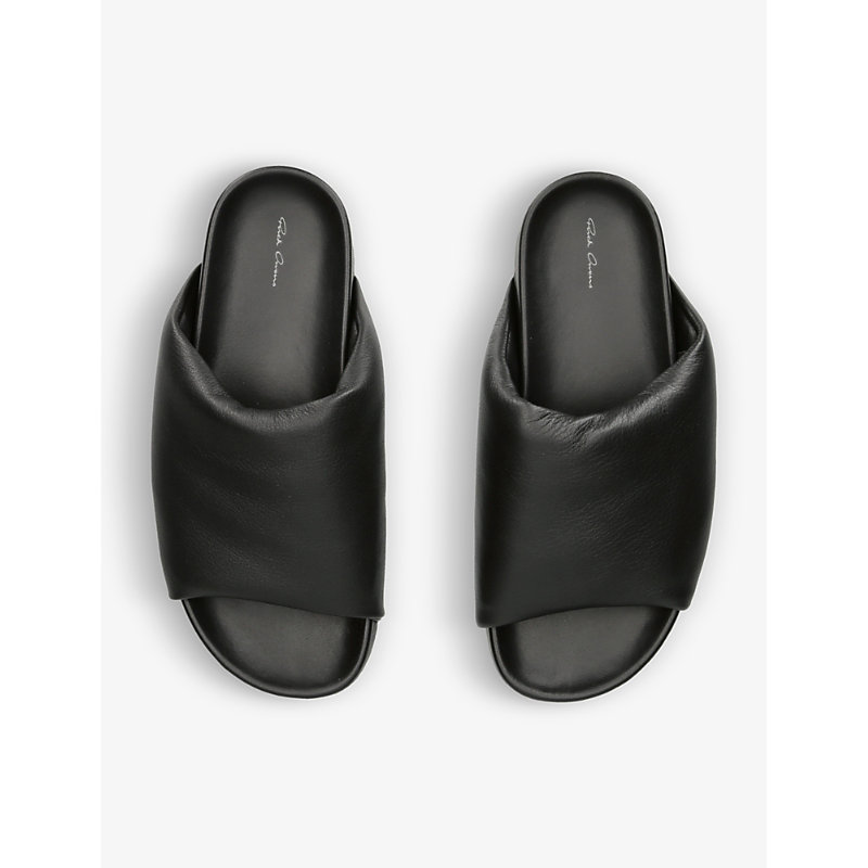 Shop Rick Owens Boys Black Kids Puffer Leather Slider Sandals 3-9 Years