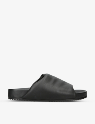 Shop Rick Owens Puffer Leather Slider Sandals 3-9 Years In Black